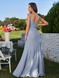 Sheath/Column Chiffon Ruched Spaghetti Straps Sleeveless Floor-Length Bridesmaid Dresses Evening Prom Dress