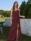 Sheath/Column Chiffon Ruched Spaghetti Straps Sleeveless Floor-Length Bridesmaid Dresses Evening Prom Dress