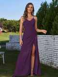 Sheath/Column Chiffon Ruched Spaghetti Straps Sleeveless Floor-Length Bridesmaid Dresses Evening Prom Dress