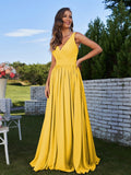 A-Line/Princess Chiffon Ruched V-neck Sleeveless Sweep/Brush Train Bridesmaid Dresses Formal Evening Prom Gowns