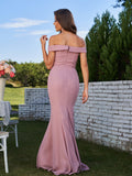 Sheath/Column Chiffon Ruched Off-the-Shoulder Sleeveless Sweep/Brush Train Bridesmaid Dresses Evening Dress