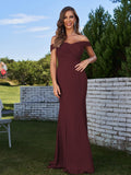 Sheath/Column Chiffon Ruched Off-the-Shoulder Sleeveless Sweep/Brush Train Bridesmaid Dresses Evening Dress