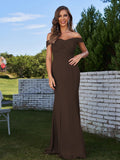 Sheath/Column Chiffon Ruched Off-the-Shoulder Sleeveless Sweep/Brush Train Bridesmaid Dresses Evening Dress