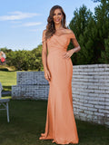 Sheath/Column Chiffon Ruched Off-the-Shoulder Sleeveless Sweep/Brush Train Bridesmaid Dresses Evening Dress
