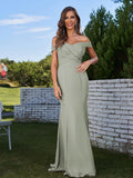Sheath/Column Chiffon Ruched Off-the-Shoulder Sleeveless Sweep/Brush Train Bridesmaid Dresses Evening Dress