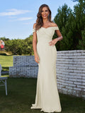Sheath/Column Chiffon Ruched Off-the-Shoulder Sleeveless Sweep/Brush Train Bridesmaid Dresses Evening Dress