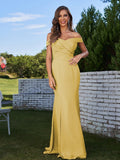 Sheath/Column Chiffon Ruched Off-the-Shoulder Sleeveless Sweep/Brush Train Bridesmaid Dresses Evening Dress