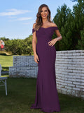 Sheath/Column Chiffon Ruched Off-the-Shoulder Sleeveless Sweep/Brush Train Bridesmaid Dresses Evening Dress