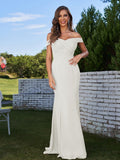 Sheath/Column Chiffon Ruched Off-the-Shoulder Sleeveless Sweep/Brush Train Bridesmaid Dresses Evening Dress