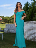 Sheath/Column Chiffon Ruched Off-the-Shoulder Sleeveless Sweep/Brush Train Bridesmaid Dresses Evening Dress
