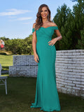 Sheath/Column Chiffon Ruched Off-the-Shoulder Sleeveless Sweep/Brush Train Bridesmaid Dresses Evening Dress