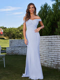 Sheath/Column Chiffon Ruched Off-the-Shoulder Sleeveless Sweep/Brush Train Bridesmaid Dresses Evening Dress