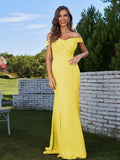 Sheath/Column Chiffon Ruched Off-the-Shoulder Sleeveless Sweep/Brush Train Bridesmaid Dresses Evening Dress