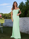 Sheath/Column Chiffon Ruched Off-the-Shoulder Sleeveless Sweep/Brush Train Bridesmaid Dresses Evening Dress