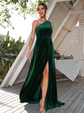 A-Line/Princess Velvet One-Shoulder Sleeveless Sweep/Brush Train Bridesmaid Dresses Evening Dress