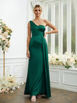 Sheath/Column Silk like Satin Ruched One-Shoulder Sleeveless Floor-Length Bridesmaid Dresses Formal Evening Dress