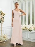 Sheath/Column Silk like Satin Ruched One-Shoulder Sleeveless Floor-Length Bridesmaid Dresses Formal Evening Dress