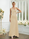 Sheath/Column Silk like Satin Ruched One-Shoulder Sleeveless Floor-Length Bridesmaid Dresses Formal Evening Dress
