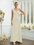 Sheath/Column Silk like Satin Ruched One-Shoulder Sleeveless Floor-Length Bridesmaid Dresses Formal Evening Dress