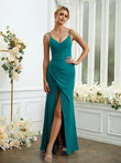 Sheath/Column Chiffon Ruched V-neck Sleeveless Floor-Length Bridesmaid Dresses Formal Evening Dress