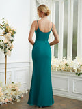 Sheath/Column Chiffon Ruched V-neck Sleeveless Floor-Length Bridesmaid Dresses Formal Evening Dress