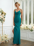 Sheath/Column Chiffon Ruched V-neck Sleeveless Floor-Length Bridesmaid Dresses Formal Evening Dress