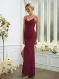 Sheath/Column Chiffon Ruched V-neck Sleeveless Floor-Length Bridesmaid Dresses Formal Evening Dress