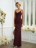 Sheath/Column Chiffon Ruched V-neck Sleeveless Floor-Length Bridesmaid Dresses Formal Evening Dress