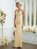 Sheath/Column Chiffon Ruched V-neck Sleeveless Floor-Length Bridesmaid Dresses Formal Evening Dress
