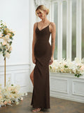 Sheath/Column Chiffon Ruched V-neck Sleeveless Floor-Length Bridesmaid Dresses Formal Evening Dress