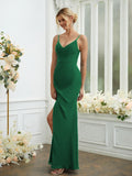 Sheath/Column Chiffon Ruched V-neck Sleeveless Floor-Length Bridesmaid Dresses Formal Evening Dress