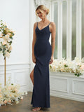 Sheath/Column Chiffon Ruched V-neck Sleeveless Floor-Length Bridesmaid Dresses Formal Evening Dress