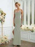 Sheath/Column Chiffon Ruched V-neck Sleeveless Floor-Length Bridesmaid Dresses Formal Evening Dress