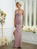 Sheath/Column Chiffon Ruched V-neck Sleeveless Floor-Length Bridesmaid Dresses Formal Evening Dress
