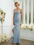Sheath/Column Chiffon Ruched V-neck Sleeveless Floor-Length Bridesmaid Dresses Formal Evening Dress