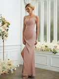 Sheath/Column Chiffon Ruched V-neck Sleeveless Floor-Length Bridesmaid Dresses Formal Evening Dress