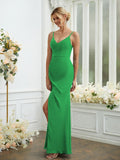Sheath/Column Chiffon Ruched V-neck Sleeveless Floor-Length Bridesmaid Dresses Formal Evening Dress