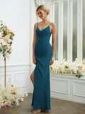 Sheath/Column Chiffon Ruched V-neck Sleeveless Floor-Length Bridesmaid Dresses Formal Evening Dress