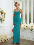Sheath/Column Chiffon Ruched V-neck Sleeveless Floor-Length Bridesmaid Dresses Formal Evening Dress