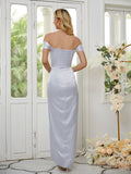 Vestidos de dama de honor de corte tubo/columna, de satén tipo seda, fruncidos, hombros descubiertos, sin mangas, hasta los tobillos