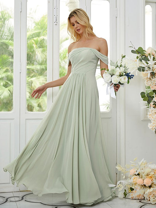 A-Line/Princess Chiffon Ruched Off-the-Shoulder Sleeveless Floor-Length Bridesmaid Dresses Formal Evening Dress