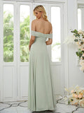 A-Line/Princess Chiffon Ruched Off-the-Shoulder Sleeveless Floor-Length Bridesmaid Dresses Formal Evening Dress