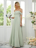 A-Line/Princess Chiffon Ruched Off-the-Shoulder Sleeveless Floor-Length Bridesmaid Dresses Formal Evening Dress