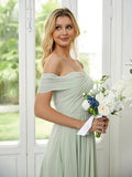 A-Line/Princess Chiffon Ruched Off-the-Shoulder Sleeveless Floor-Length Bridesmaid Dresses Formal Evening Dress