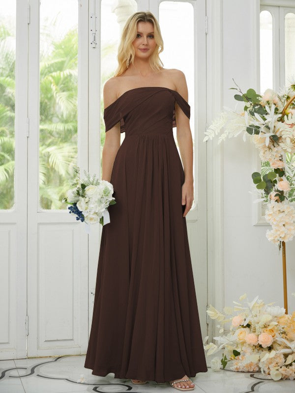 A-Line/Princess Chiffon Ruched Off-the-Shoulder Sleeveless Floor-Length Bridesmaid Dresses Formal Evening Dress