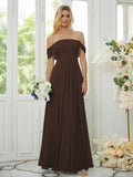 A-Line/Princess Chiffon Ruched Off-the-Shoulder Sleeveless Floor-Length Bridesmaid Dresses Formal Evening Dress