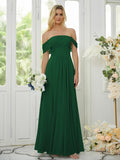 A-Line/Princess Chiffon Ruched Off-the-Shoulder Sleeveless Floor-Length Bridesmaid Dresses Formal Evening Dress