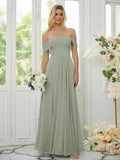 A-Line/Princess Chiffon Ruched Off-the-Shoulder Sleeveless Floor-Length Bridesmaid Dresses Formal Evening Dress