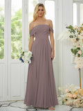 A-Line/Princess Chiffon Ruched Off-the-Shoulder Sleeveless Floor-Length Bridesmaid Dresses Formal Evening Dress