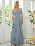 A-Line/Princess Chiffon Ruched Off-the-Shoulder Sleeveless Floor-Length Bridesmaid Dresses Formal Evening Dress